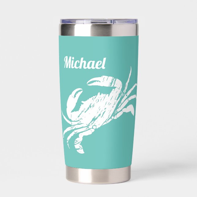 Cool Grunge White Crab on Blue Insulated Tumbler (Front)