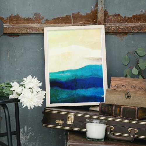 Cool Grungue Ocean Blue Sea Abstract Painting Canvas Print