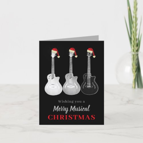 Cool Guitar Christmas Black and White Holiday Card