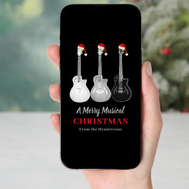 Cool Guitar Christmas Merry Music Personalized Holiday Card (Front Digital)