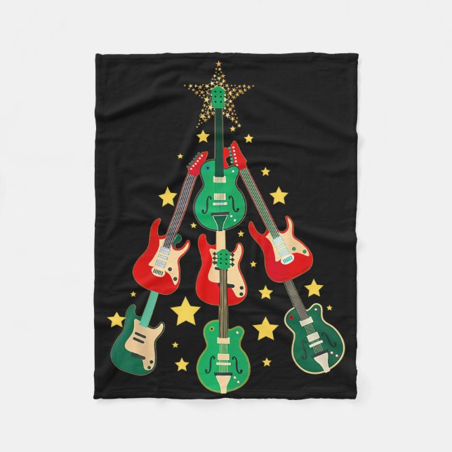 Cool Guitar Christmas Tree Guitar Lovers Christmas Fleece Blanket (Front)