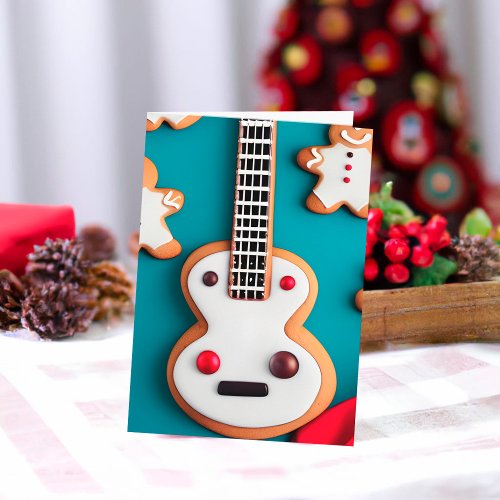 Cool Guitar Decorated Gingerbread Cookie Christmas Holiday Card