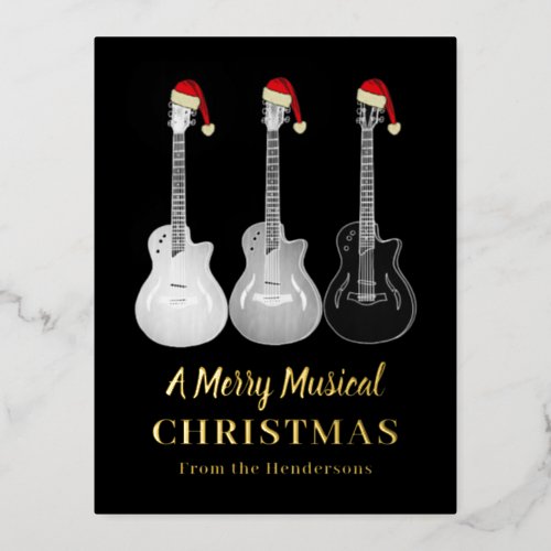 Cool Guitar Merry Christmas Personalized Gold Foil Holiday Postcard