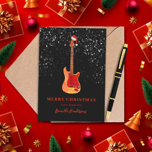 Cool Guitar Merry Christmas Snow Custom Holiday Card