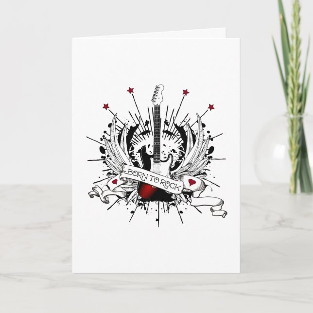 Cool Guitar Musician Born to Rock Kids Baby Rocker Card (Front)