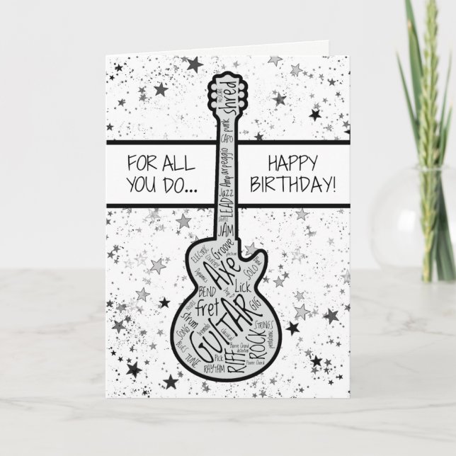 Cool Guitar Musician Rocker Guitarist Birthday Car Card (Front)