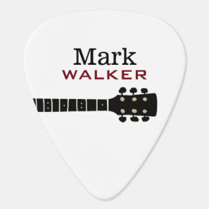 cool guitar-neck + guitarist name on white guitar pick