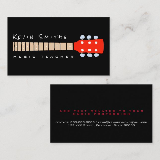 Cool Guitar Neck Music Teacher Business Card (Front/Back)