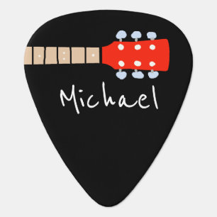 cool guitar-neck with name & initial black guitar pick