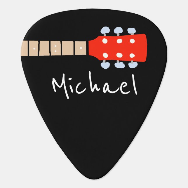 cool guitar-neck with name & initial black guitar pick (Front)