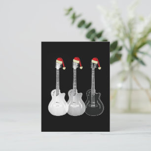 Cool Guitar Santa Black and White Holiday Postcard