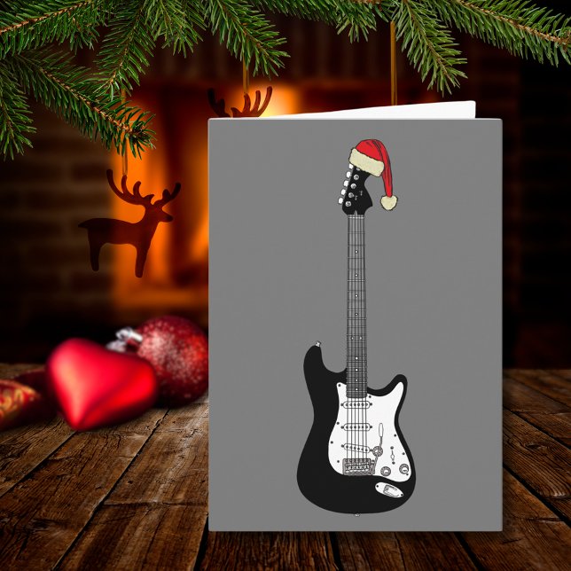 Cool Guitar Santa  Card (Cool black and white christmas guitar stylish modern music themed holiday card)