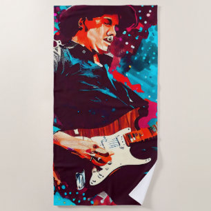 cool guitarist beach towel