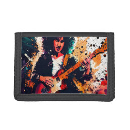 Cool guitarist rock trifold wallet
