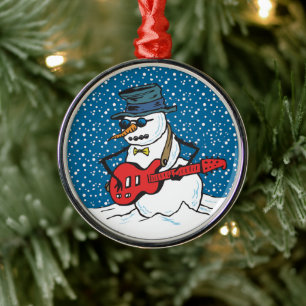 Cool Guitarist Snowman Ornaments