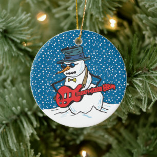 Cool Guitarist Snowman Ornaments