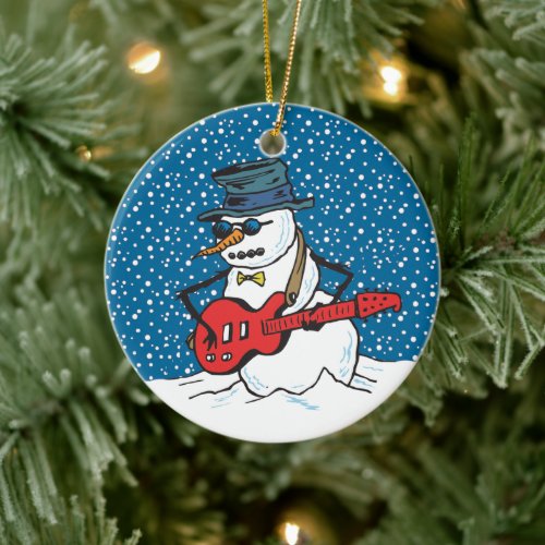 Cool Guitarist Snowman Ornaments