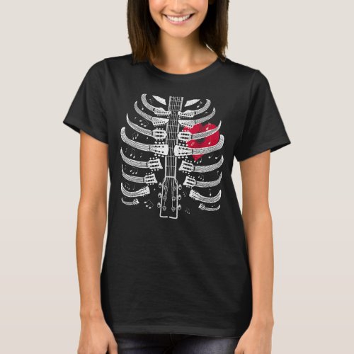 cool Guitars Music In Bones Skeleton Design T_Shirt