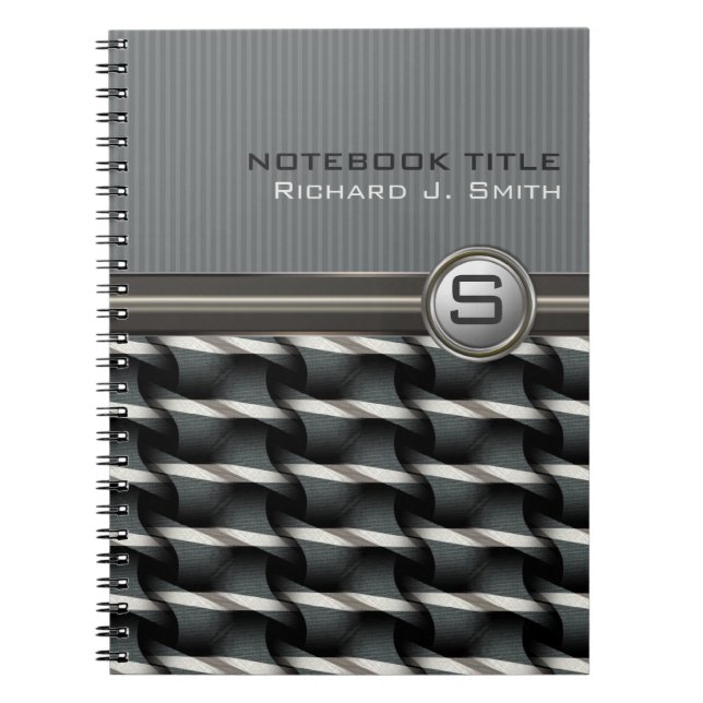 Cool Guy Abstract Steel Pattern Monogram Notebook (Front)