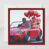 Cool Guy in Red Convertible with Valentines Holiday Card (Front)