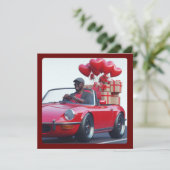 Cool Guy in Red Convertible with Valentines Holiday Card (Standing Front)