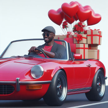 Cool Guy In Red Convertible With Valentines Holiday Card by HolidayCreations at Zazzle
