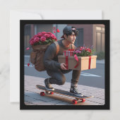 Cool Guy on Skateboard with Valentines Holiday Card (Front)