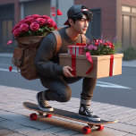 Cool Guy on Skateboard with Valentines Holiday Card