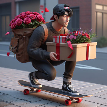 Cool Guy On Skateboard With Valentines Holiday Card by HolidayCreations at Zazzle