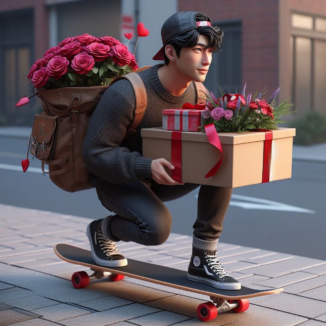Cool Guy on Skateboard with Valentines Holiday Card