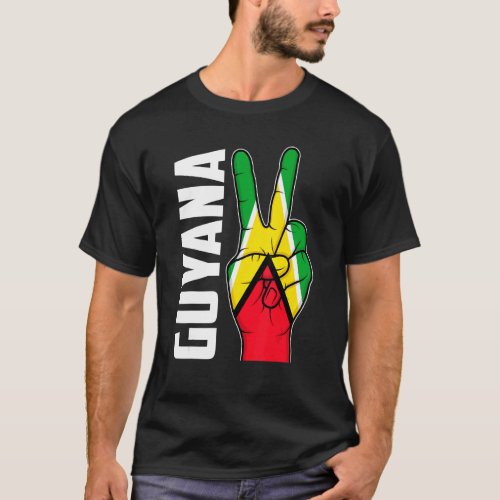 Cool Guyana Flag Victory Two Fingers Patriotic T_Shirt