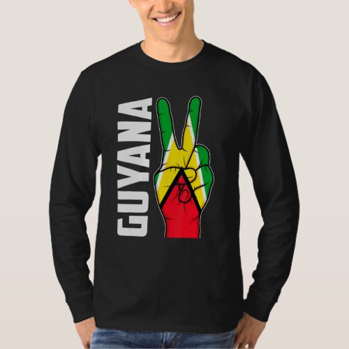 Cool Guyana Flag Victory Two Fingers Patriotic T_Shirt