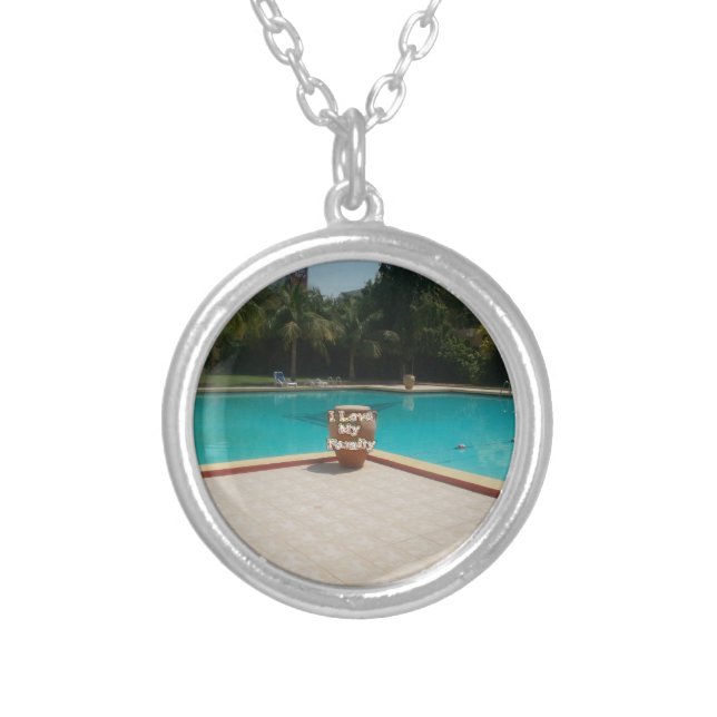 Cool Hakuna Matata Pool Side I love My Family.jpg Silver Plated Necklace (Front)