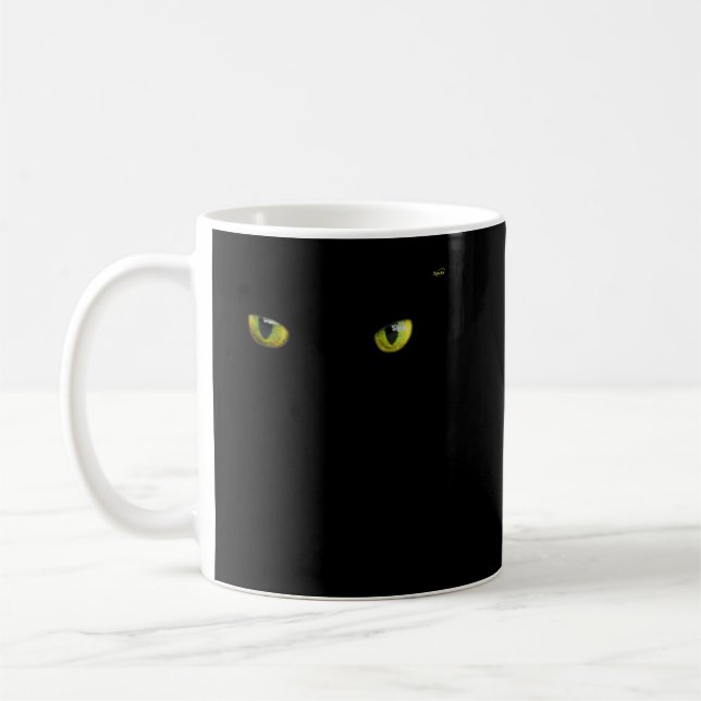 Cool Halloween cat faceeyes yellow on black shirt Coffee Mug (Left)