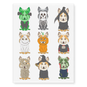 Cool Halloween Corgi Dogs Funny Weish Dog Emojis Temporary Tattoos