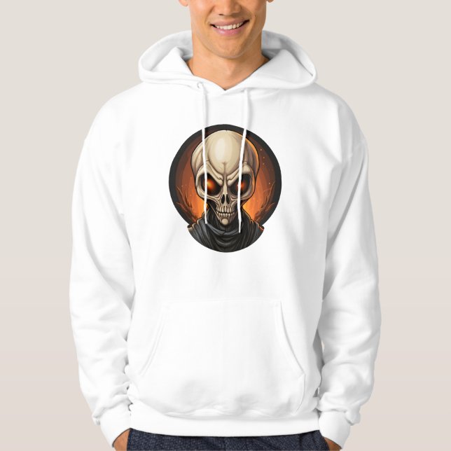 Cool Halloween Creepy Cartoon White Alien  Hoodie (Front)