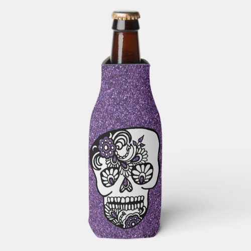 Cool Halloween Day of the Dead Glitter Sugar Skull Bottle Cooler