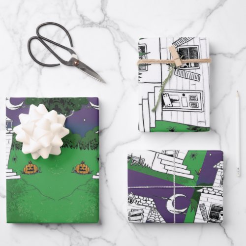 Cool Halloween Haunted House Pumpkin Costume Party Wrapping Paper Sheets