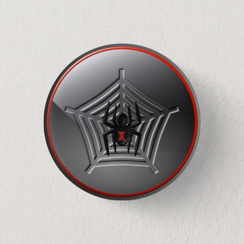 Cool Halloween Iron Black Widow Spider on a Web Pinback Button