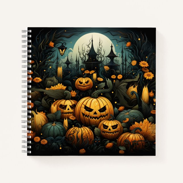 Cool Halloween Seamless Pattern Awesome Pumpkins  Notebook (Front)