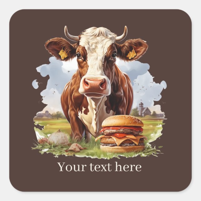 Cool hamburger cow customizable  square sticker (Front)