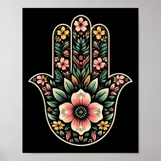 Cool Hamsa Khamsa Symbol In Floral Art Style Chris Poster (Front)