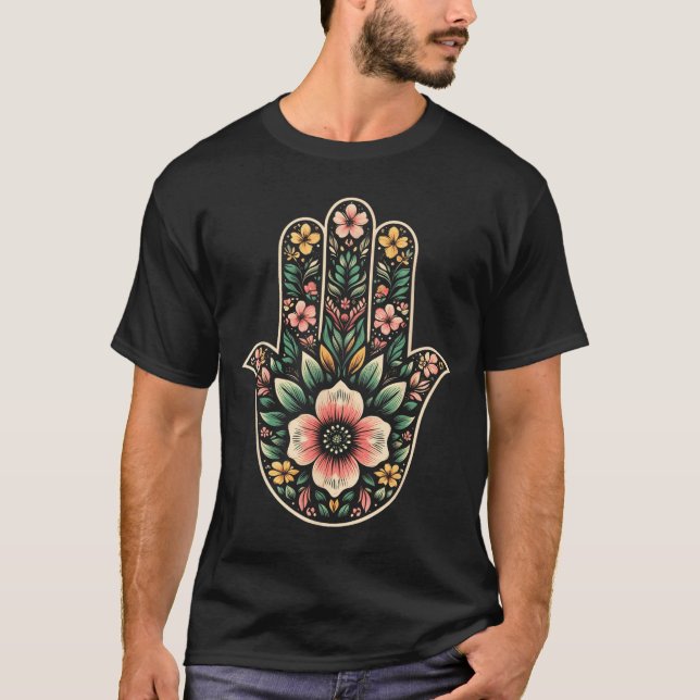 Cool Hamsa Khamsa Symbol In Floral Art Style Chris T-Shirt (Front)