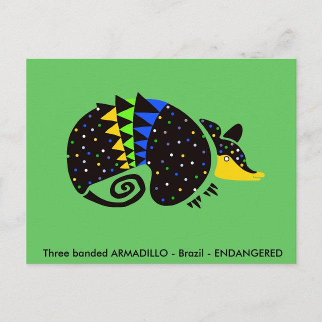 Cool hand drawn ARMADILLO -Animal lover -Green Postcard (Front)