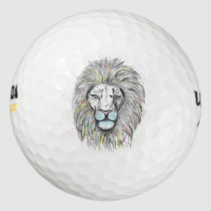 Cool hand drawn sketch and watercolor Lion design Golf Balls