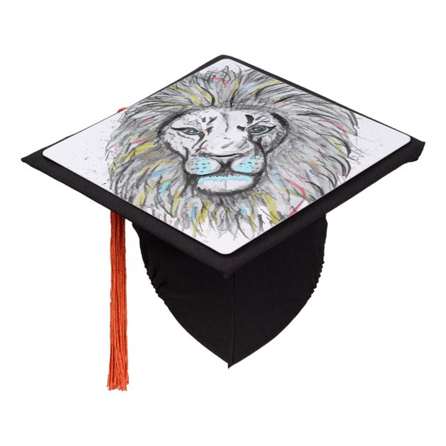 Cool Hand Drawn Sketch And Watercolor Lion Design Graduation Cap Topper