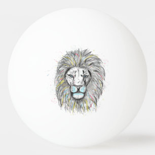 Cool hand drawn sketch and watercolor Lion design Ping-Pong Ball