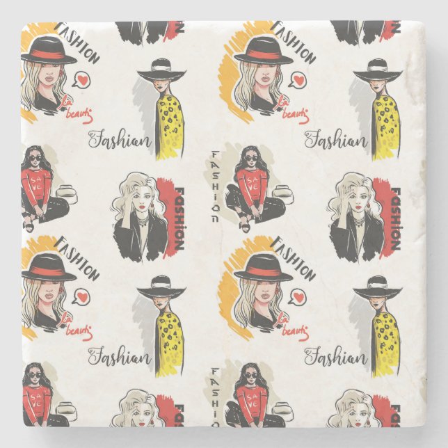 Cool Hand Drawn Sketches of Women's Fashion Stone Coaster (Front)