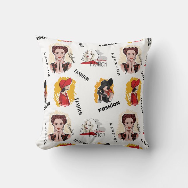 Cool Hand Drawn Sketches of Women's Fashion Throw Pillow (Front)
