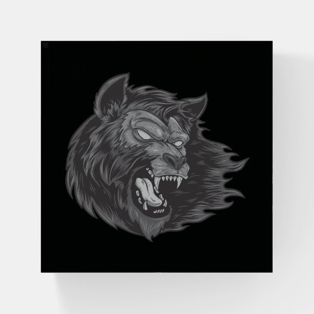 Cool Hand Drawn Ware Wolf Head Illustration Paperweight (Front)